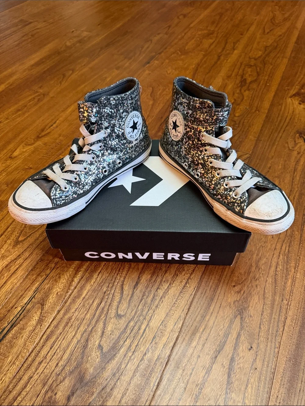 Converse Kids High-Top Glitter Sneakers in Black and Silver
